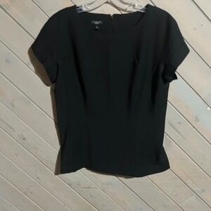 Talbots Black Wool Blend Short Sleeve Blouse Career Work‎ Office Top
